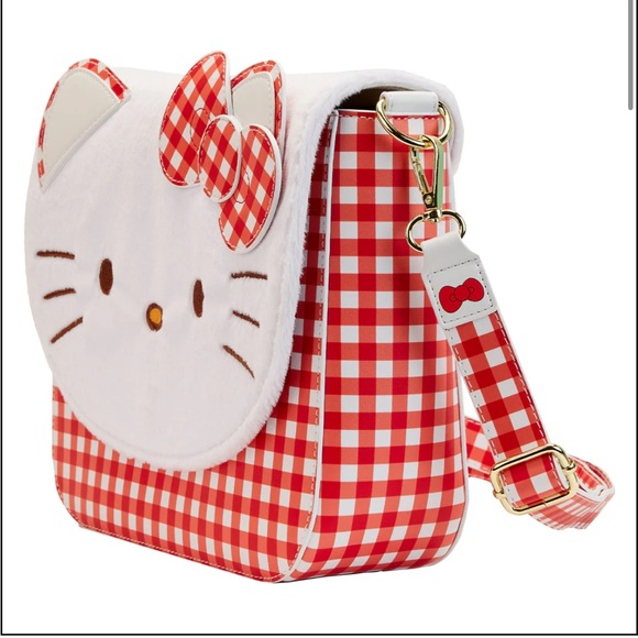 Loungefly Sanrio NWT Hello Kitty Red and White Gingham Cosplay Crossbody Bag - Picture 6 of 8